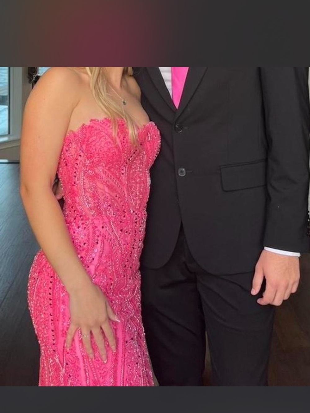 Pink Strapless Embellished Prom Dress